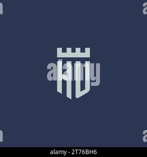 HU logo monogram with fortress castle and shield style design ideas Stock Vector