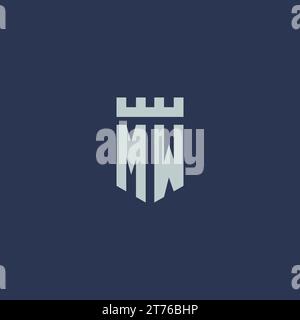 MW logo monogram with fortress castle and shield style design ideas Stock Vector