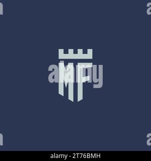MF logo monogram with fortress castle and shield style design ideas Stock Vector