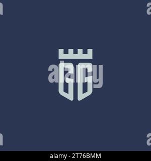 GG logo monogram with fortress castle and shield style design ideas Stock Vector