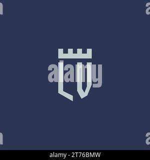 LV logo monogram with fortress castle and shield style design ideas Stock Vector