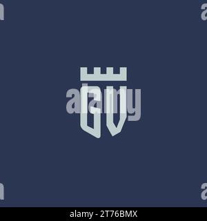 GV logo monogram with fortress castle and shield style design ideas Stock Vector