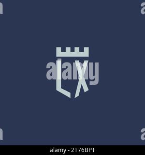 LX logo monogram with fortress castle and shield style design ideas Stock Vector