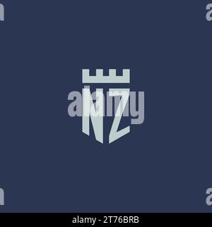NZ logo monogram with fortress castle and shield style design ideas Stock Vector