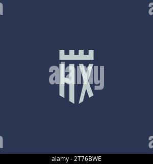 HX logo monogram with fortress castle and shield style design ideas Stock Vector