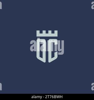 OC logo monogram with fortress castle and shield style design ideas Stock Vector