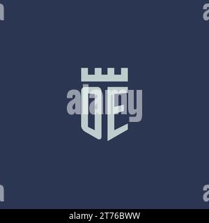 OE logo monogram with fortress castle and shield style design ideas Stock Vector