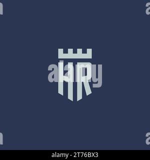 HR logo monogram with fortress castle and shield style design ideas Stock Vector