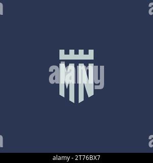MN logo monogram with fortress castle and shield style design ideas Stock Vector