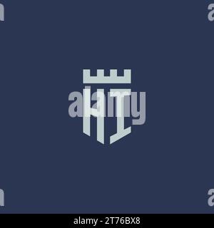HI logo monogram with fortress castle and shield style design ideas Stock Vector