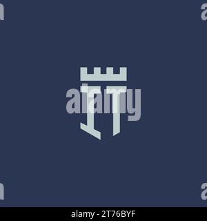 IT logo monogram with fortress castle and shield style design ideas Stock Vector