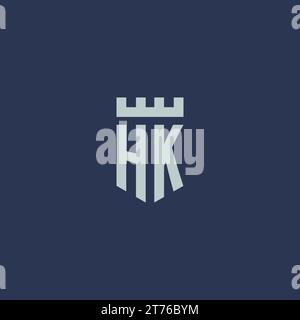 HK logo monogram with fortress castle and shield style design ideas Stock Vector