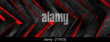 Glossy red and black grunge geometric arrows abstract background. Vector retro banner design Stock Vector