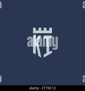 KI logo monogram with fortress castle and shield style design ideas Stock Vector