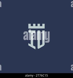 IU logo monogram with fortress castle and shield style design ideas Stock Vector