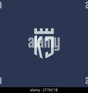 KJ logo monogram with fortress castle and shield style design ideas Stock Vector