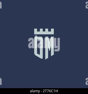 OM logo monogram with fortress castle and shield style design ideas Stock Vector