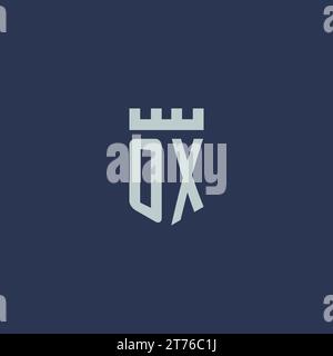 OX logo monogram with fortress castle and shield style design ideas Stock Vector