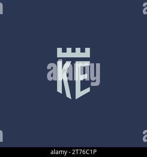 KE logo monogram with fortress castle and shield style design ideas Stock Vector