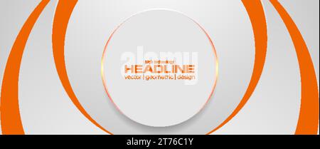 Grey circle with orange lights abstract tech background. Vector banner design Stock Vector