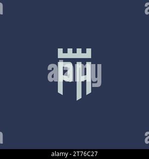 PH logo monogram with fortress castle and shield style design ideas Stock Vector
