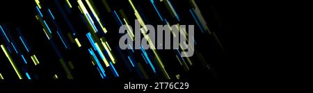 Yellow and blue neon glitch lines abstract tech banner design. Vector background Stock Vector