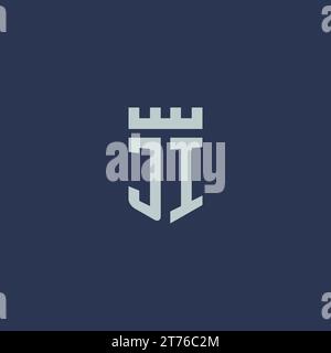 JI logo monogram with fortress castle and shield style design ideas Stock Vector