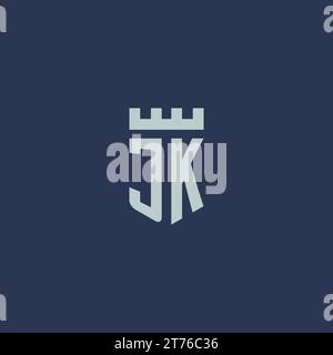 JK logo monogram with fortress castle and shield style design ideas Stock Vector