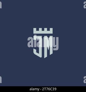 JM logo monogram with fortress castle and shield style design ideas Stock Vector