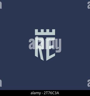 RE logo monogram with fortress castle and shield style design ideas Stock Vector