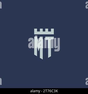 MT logo monogram with fortress castle and shield style design ideas Stock Vector