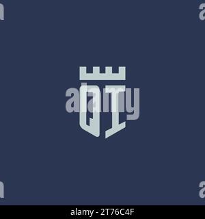 QI logo monogram with fortress castle and shield style design ideas Stock Vector