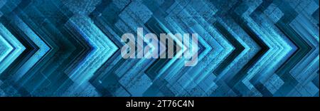 Abstract blue glossy geometric arrows with grunge texture banner. Technology vector background Stock Vector