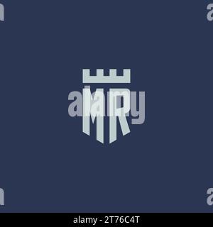 MR logo monogram with fortress castle and shield style design ideas Stock Vector