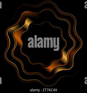 Golden glossy curved circles abstract dark background. Concept logo vector design Stock Vector