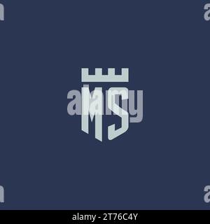 MS logo monogram with fortress castle and shield style design ideas Stock Vector