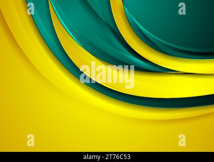 Bright yellow and green abstract glossy waves corporate background. Futuristic wavy vector design Stock Vector