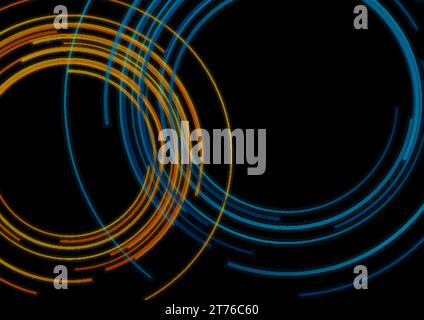 Blue orange circular lines abstract futuristic technology background. Vector design Stock Vector