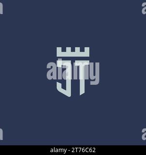 JT logo monogram with fortress castle and shield style design ideas Stock Vector