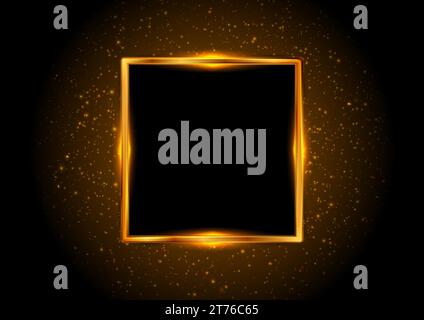 Golden square framework with orange neon lights. Glowing bokeh vector background Stock Vector