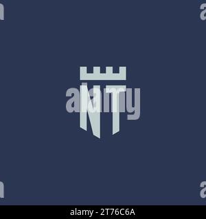 NT logo monogram with fortress castle and shield style design ideas Stock Vector