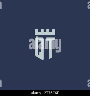 QT logo monogram with fortress castle and shield style design ideas Stock Vector