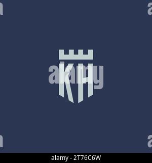 KH logo monogram with fortress castle and shield style design ideas Stock Vector