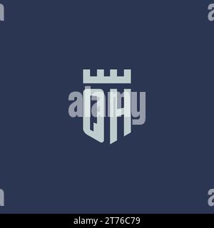 QH logo monogram with fortress castle and shield style design ideas Stock Vector