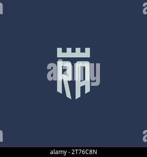 RA logo monogram with fortress castle and shield style design ideas Stock Vector
