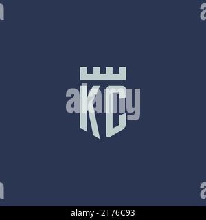 KC logo monogram with fortress castle and shield style design ideas Stock Vector