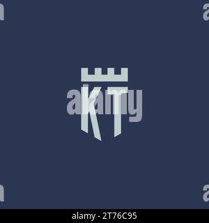 KT logo monogram with fortress castle and shield style design ideas Stock Vector