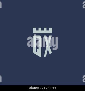 QX logo monogram with fortress castle and shield style design ideas Stock Vector
