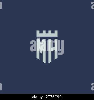 MH logo monogram with fortress castle and shield style design ideas Stock Vector