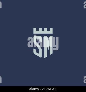 SM logo monogram with fortress castle and shield style design ideas Stock Vector